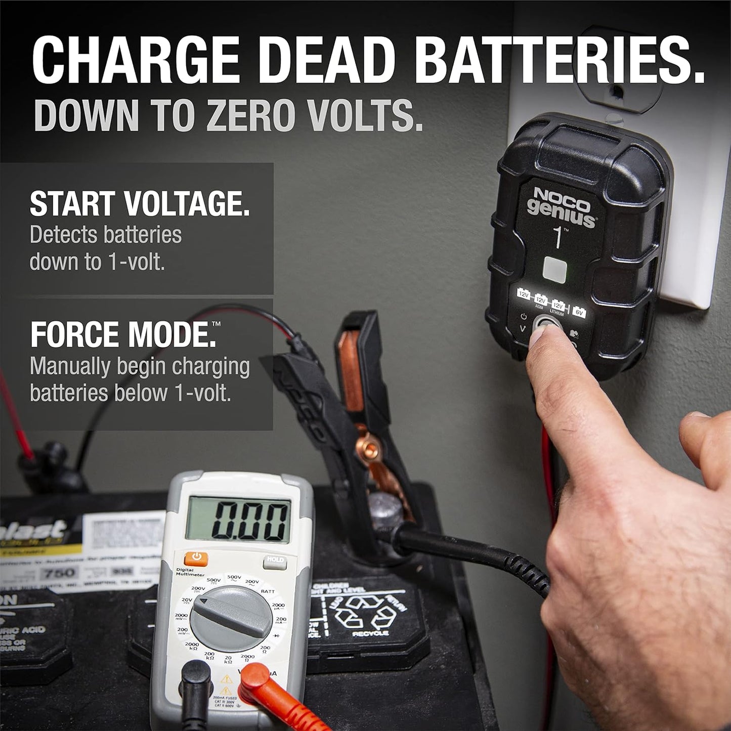 NOCO GENIUS1 1A Smart Battery Charger, 6V and 12V, Battery Maintainer, For Lead-Acid & Lithium Batteries