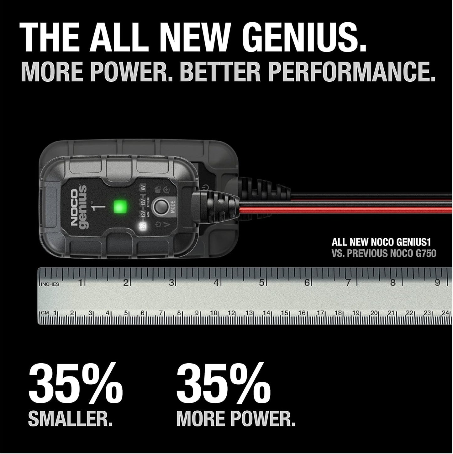NOCO GENIUS1 1A Smart Battery Charger, 6V and 12V, Battery Maintainer, For Lead-Acid & Lithium Batteries