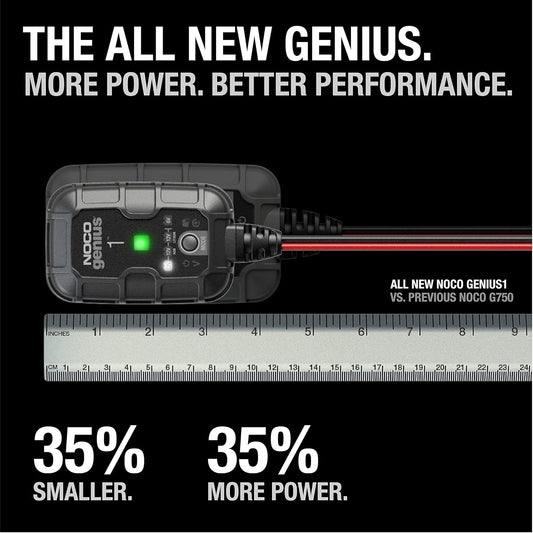 NOCO GENIUS1 1A Smart Battery Charger, 6V and 12V, Battery Maintainer, For Lead-Acid & Lithium Batteries