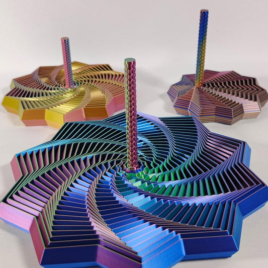 Fidget Star with Handle: Hypnotic Visual & Sound Stress Relief Spinner, 3D Printed Desk Toy